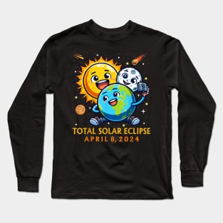 Solar Eclipse April 8 2024 Cute Earth Sun Moon Selfie Space Gift For Men Women kids Long Sleeve T-Shirt